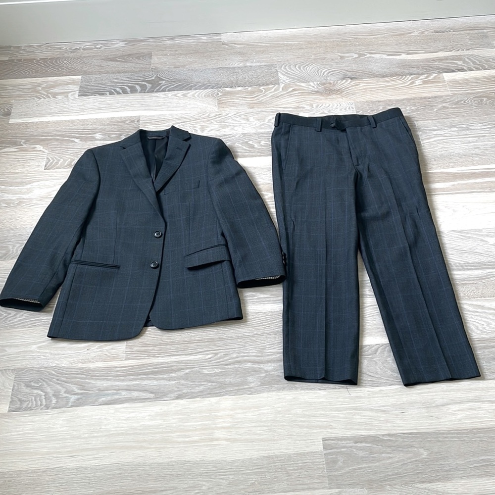 Charcoal gray windowpane wool blend suit